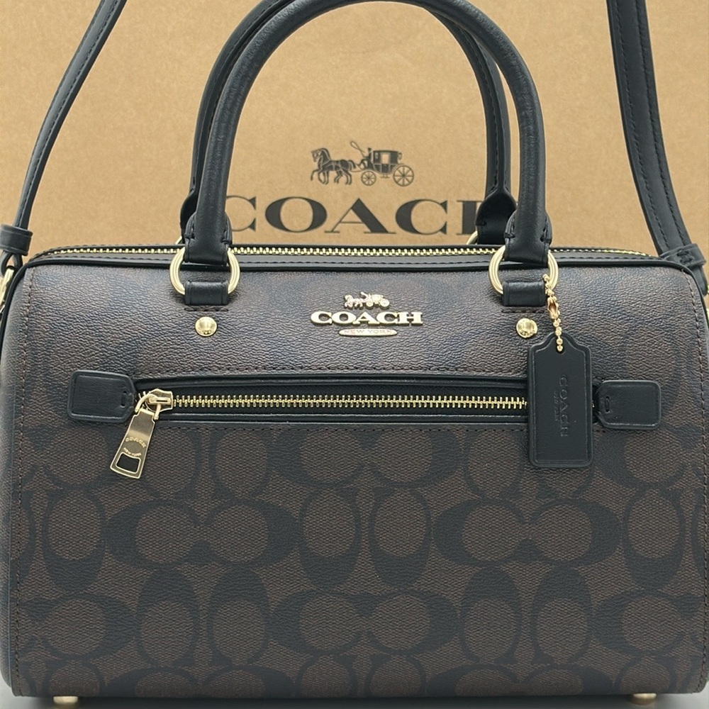 Coach Charcoal Satchel with Gold Accents - Picture 4 of 15